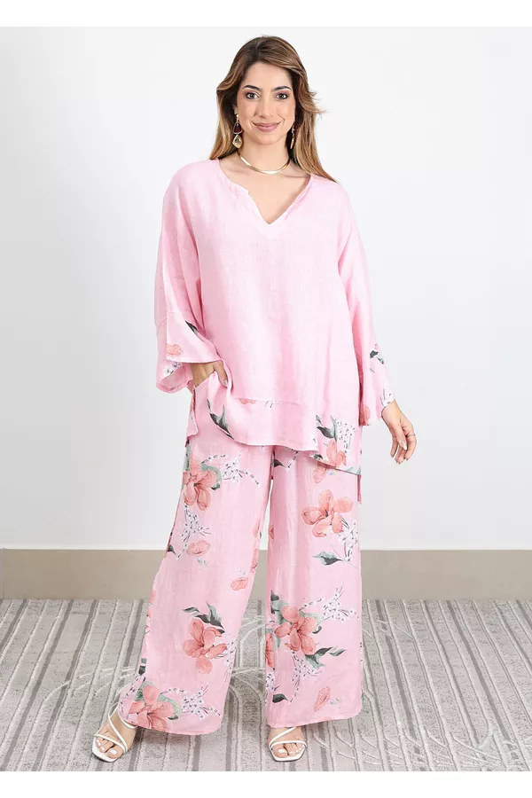 Conjunto Sophie Linho Italiano Rosa Chiclete - Loja Linho Italiano