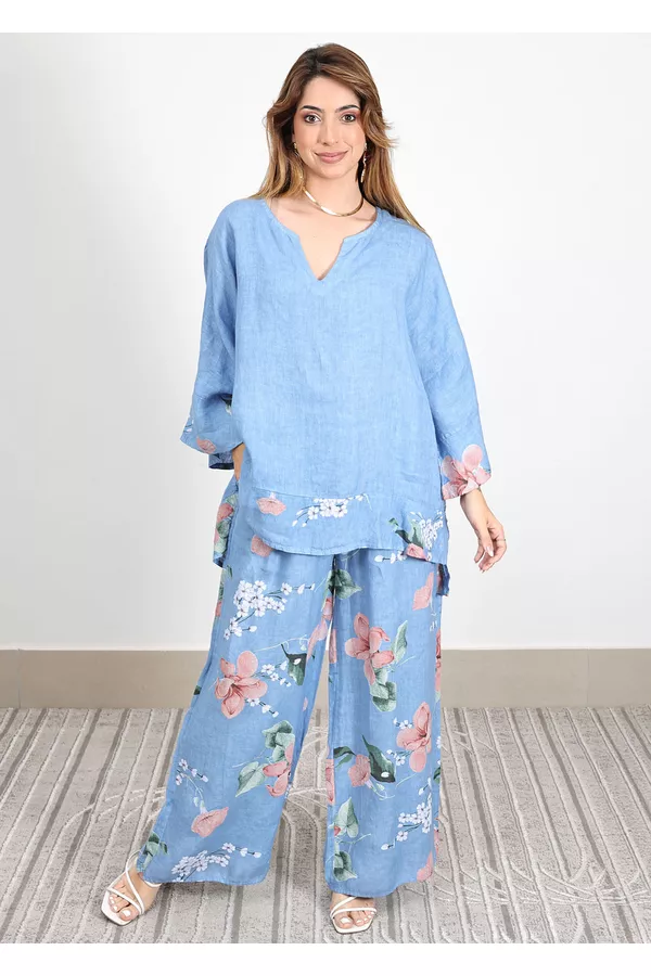 Conjunto Sophie Linho Italiano Azul Hortência - Loja Linho Italiano