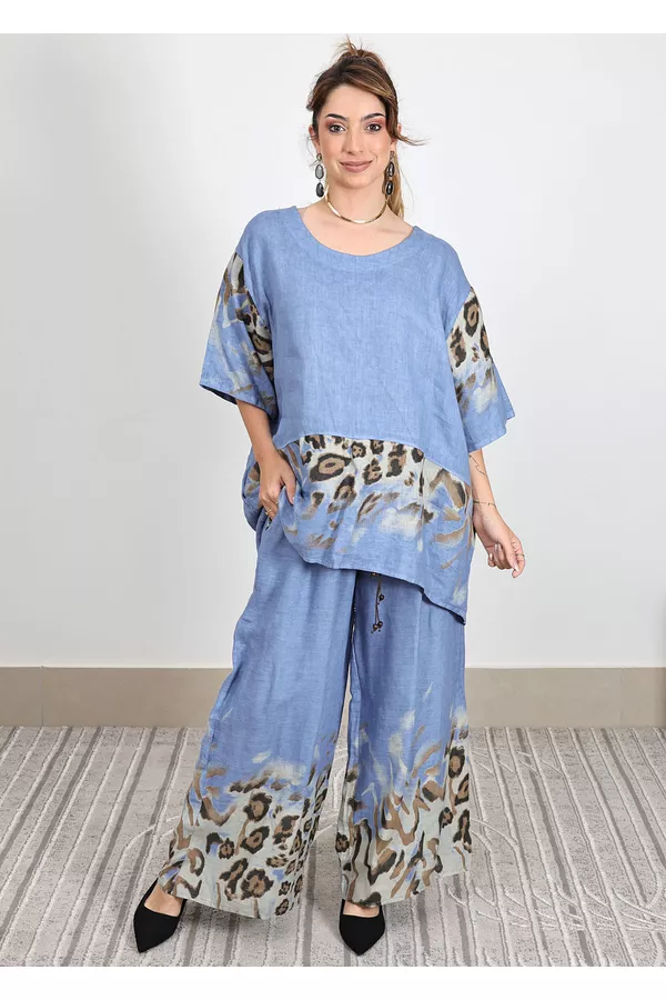 Conjunto Carolina Linho Italiano Azul Jeans - Loja Linho Italiano