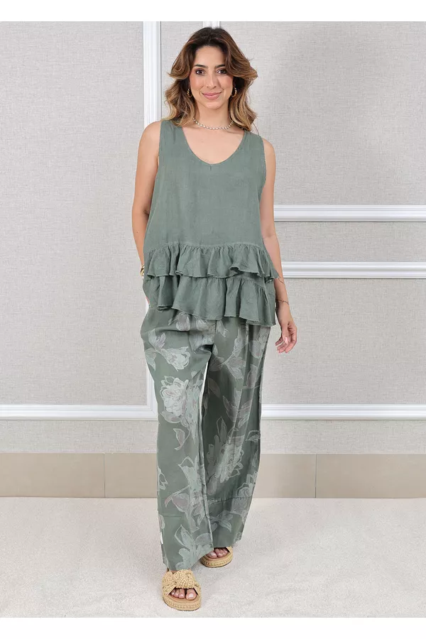 Conjunto Fernanda Linho Italiano Verde Militar - Loja Linho Italiano