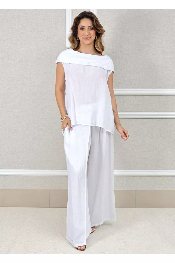 Conjunto Gabriela Linho Italiano Branco - Loja Linho Italiano