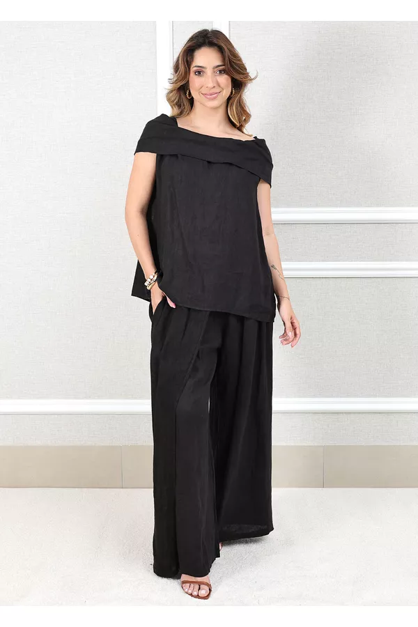 Conjunto Gabriela Linho Italiano Preto - Loja Linho Italiano