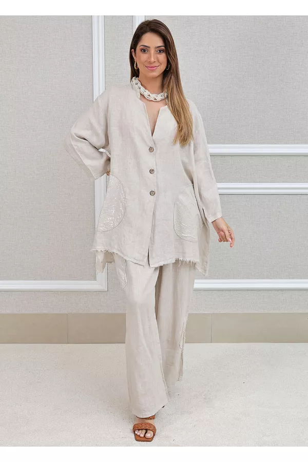 Conjunto Renata Linho Italiano Bege - Loja Linho Italiano