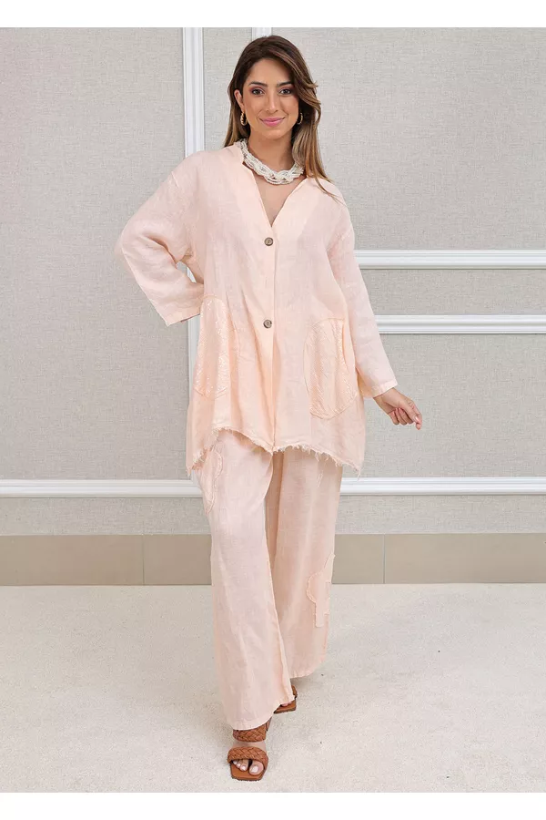 Conjunto Renata Linho Italiano Pêssego - Loja Linho Italiano