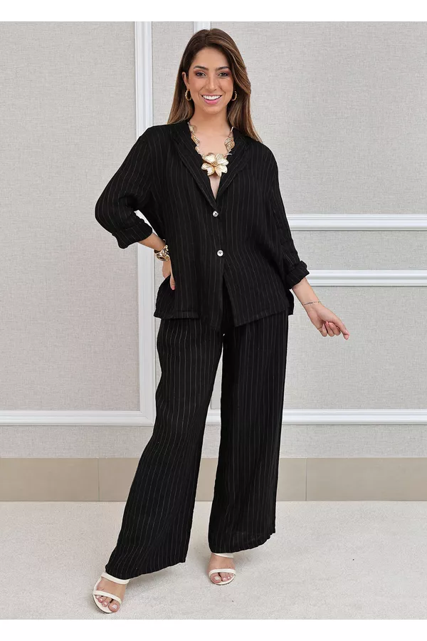 Conjunto Nayara Linho Italiano Preto - Loja Linho Italiano