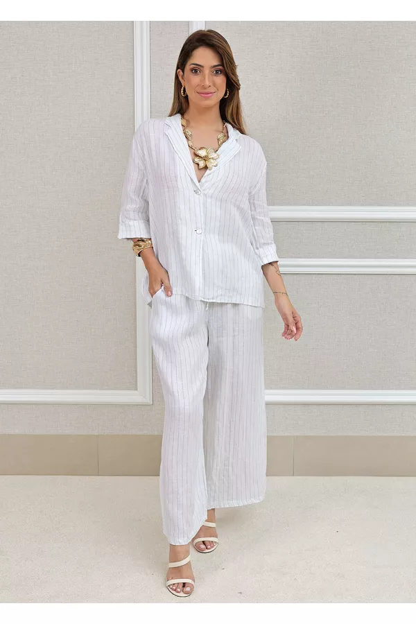 Conjunto Nayara Linho Italiano Branco - Loja Linho Italiano