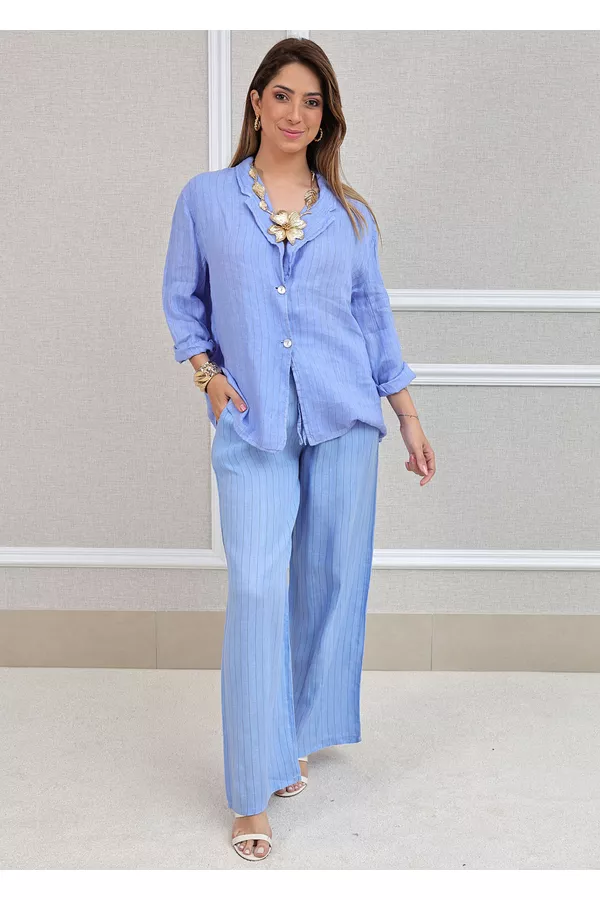 Conjunto Nayara Linho Italiano Azul Hortência - Loja Linho Italiano