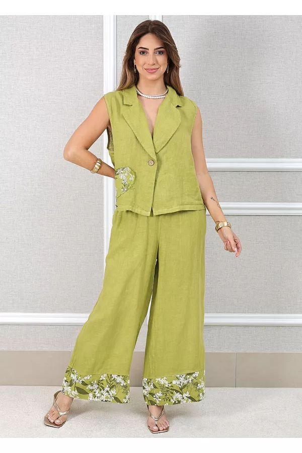 Conjunto Yasmin Linho Italiano Verde Pistache - Loja Linho Italiano