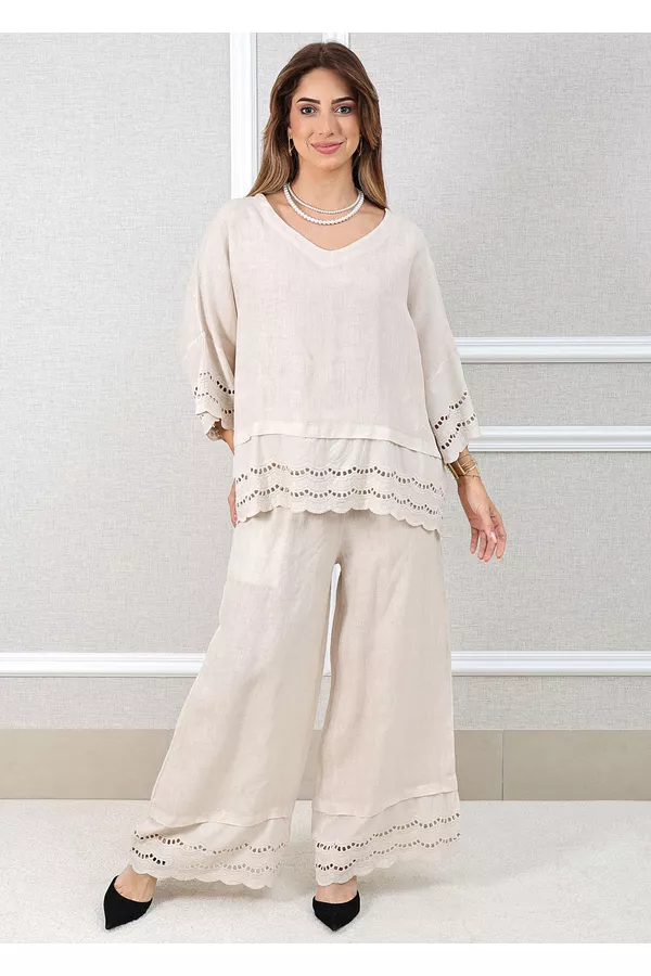 Conjunto Lys Linho Italiano Bege - Loja Linho Italiano