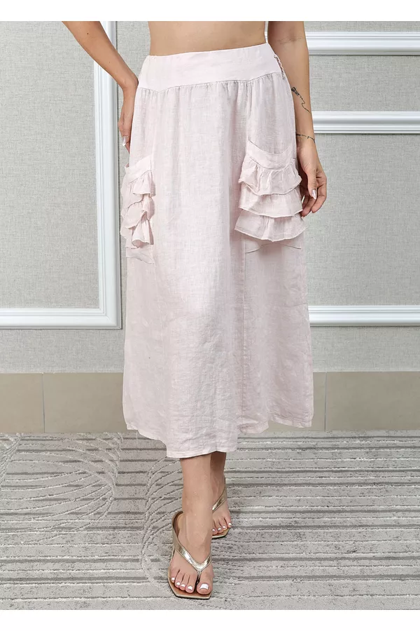 Saia Adriana Linho Italiano Rosa Bebe - Loja Linho Italiano