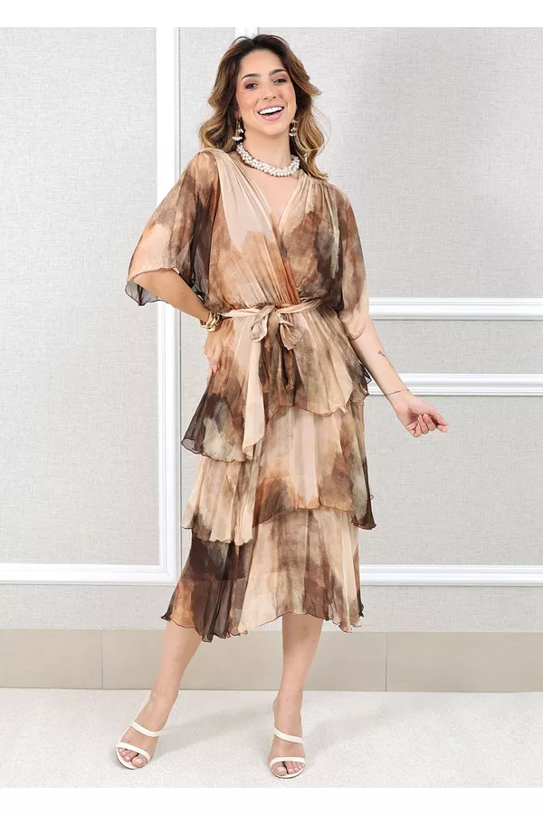 Vestido Mia Seda Italiana Caramelo - Loja Linho Italiano
