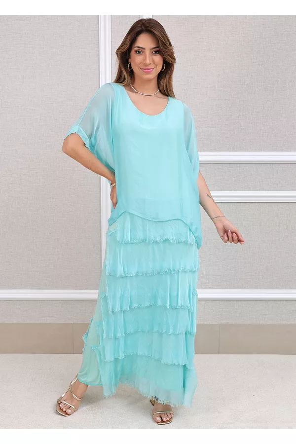 Vestido Pietra Seda Italiana Verde Água - Loja Linho Italiano