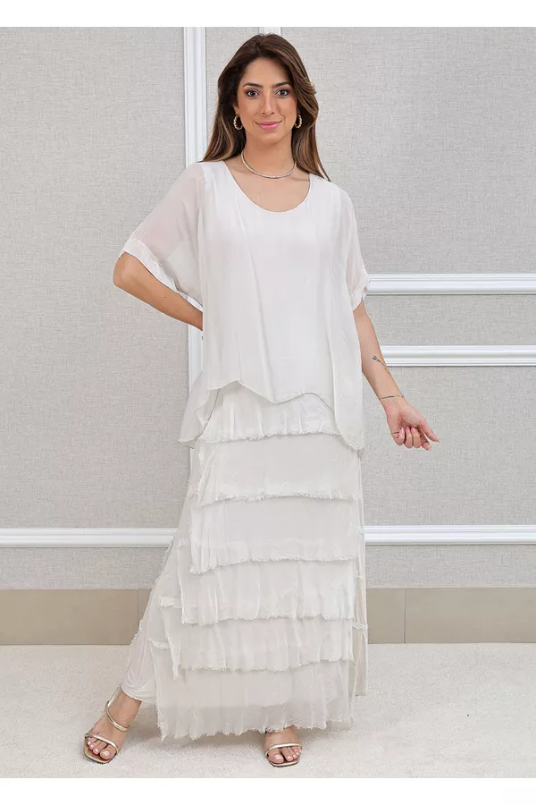 Vestido Pietra Seda Italiana Off White - Loja Linho Italiano