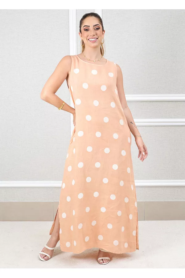 Vestido Amanda Linho Italiano Pêssego - Loja Linho Italiano