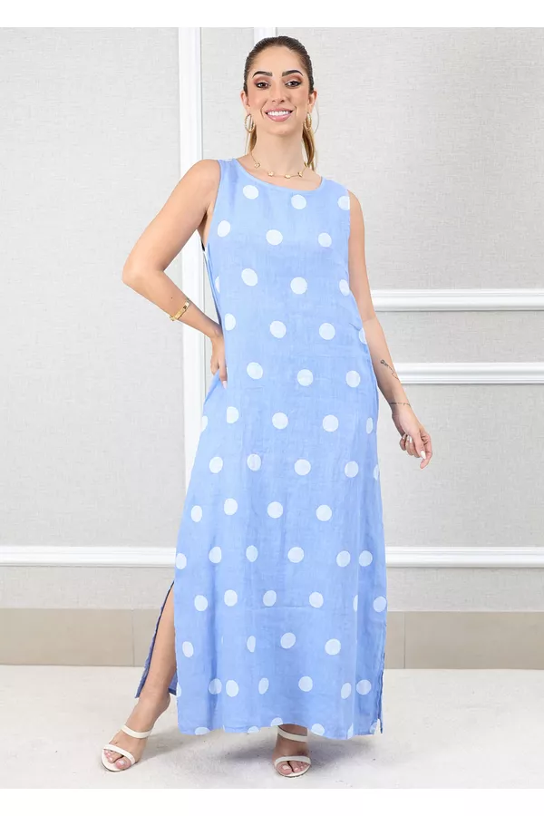 Vestido Amanda Linho Italiano Azul Hortência - Loja Linho Italiano