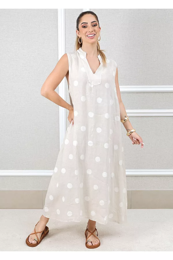 Vestido Laura Linho Italiano Bege - Loja Linho Italiano