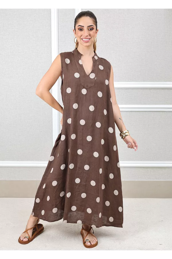 Vestido Laura Linho Italiano Marrom - Loja Linho Italiano