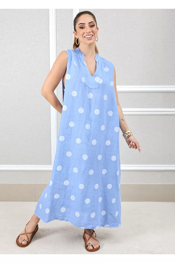 Vestido Laura Linho Italiano Azul Hortência - Loja Linho Italiano