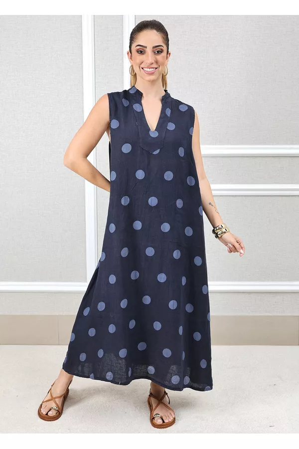 Vestido Laura Linho Italiano Azul Marinho - Loja Linho Italiano