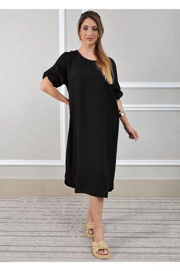 Vestido Flavia Linho Italiano Preto . - Loja Linho Italiano