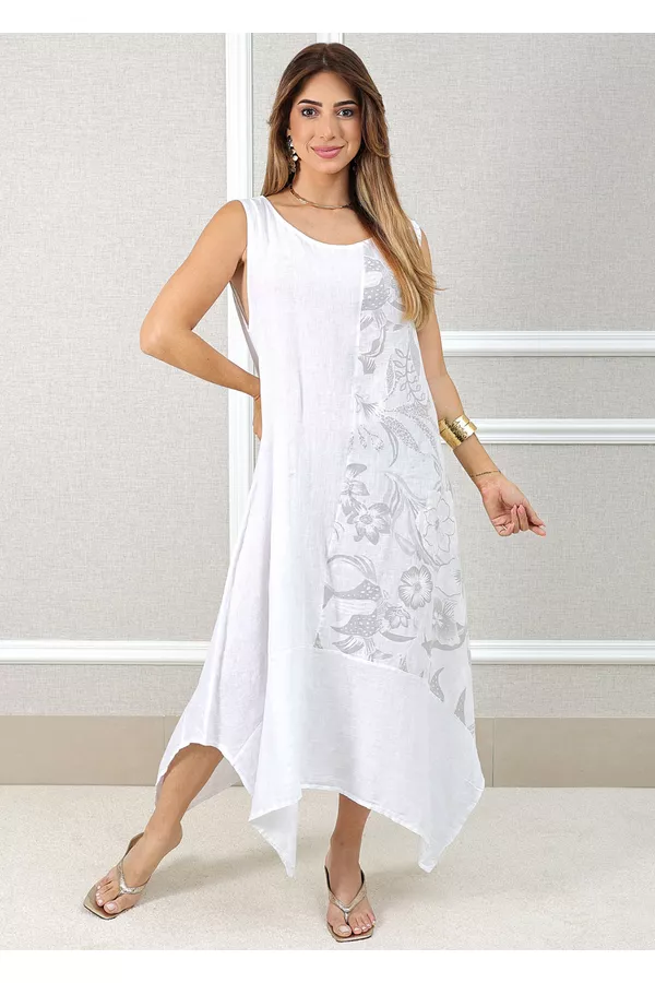 Vestido Luciana Linho Italiano Branco - Loja Linho Italiano