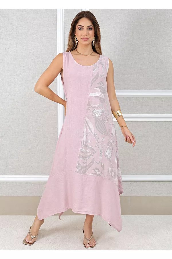 Vestido Luciana Linho Italiano Rosa - Loja Linho Italiano