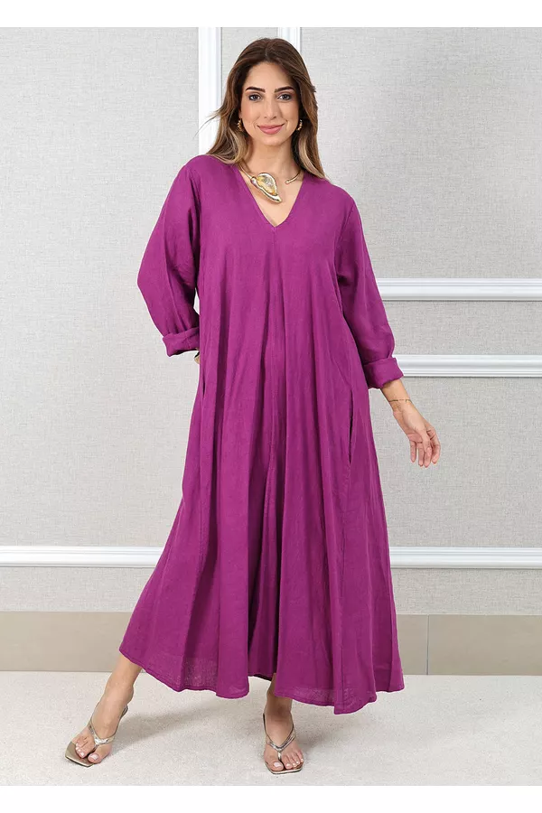 Vestido Regina Linho Italiano Uva - Loja Linho Italiano