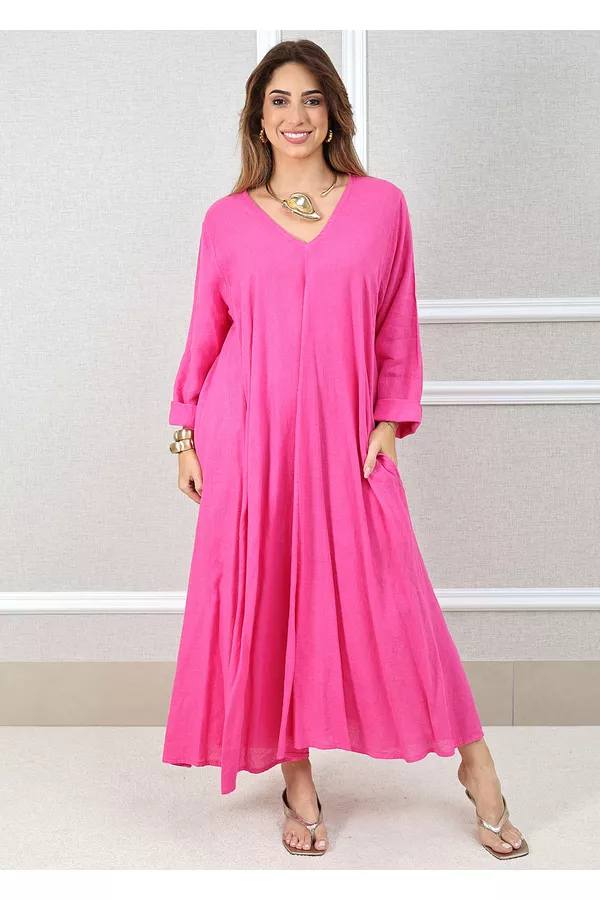 Vestido Regina Linho Italiano Pink - Loja Linho Italiano