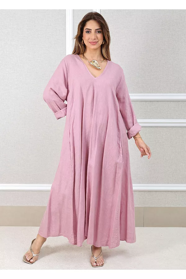 Vestido Regina Linho Italiano Rose - Loja Linho Italiano