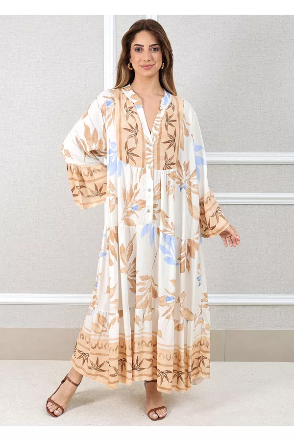 Vestido Fabiana Viscose Italiana Bege - Loja Linho Italiano