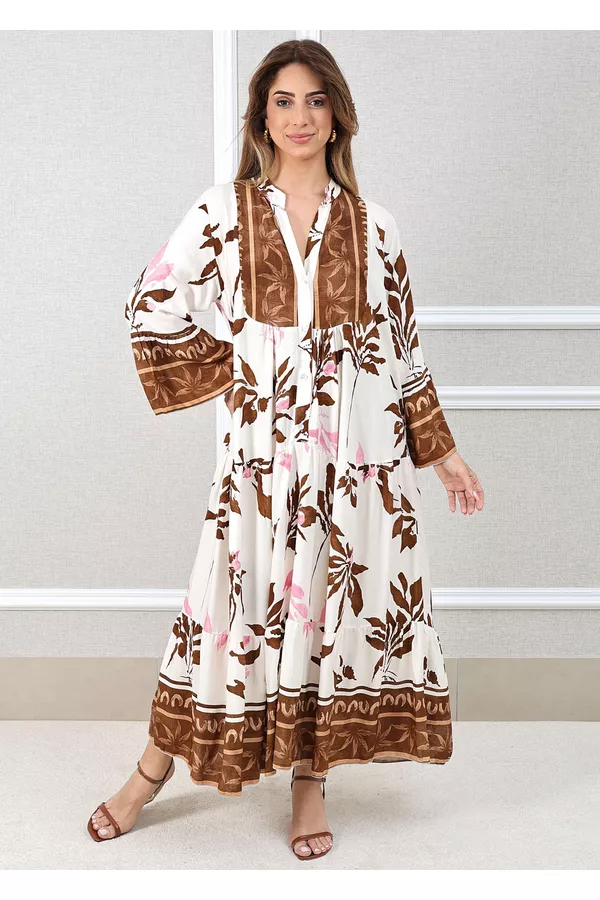 Vestido Fabiana Viscose Italiana Marrom - Loja Linho Italiano