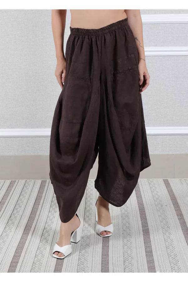 Calça Saruel Linho Italiano Marrom - Loja Linho Italiano