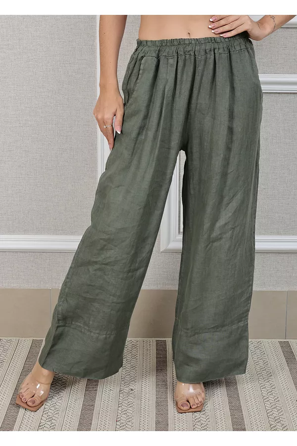 Calça Zara Linho Italiano Verde Militar - Loja Linho Italiano
