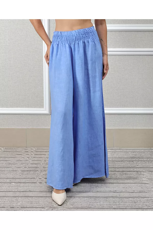 Calça Karina Linho Italiano Azul Hortência - Loja Linho Italiano
