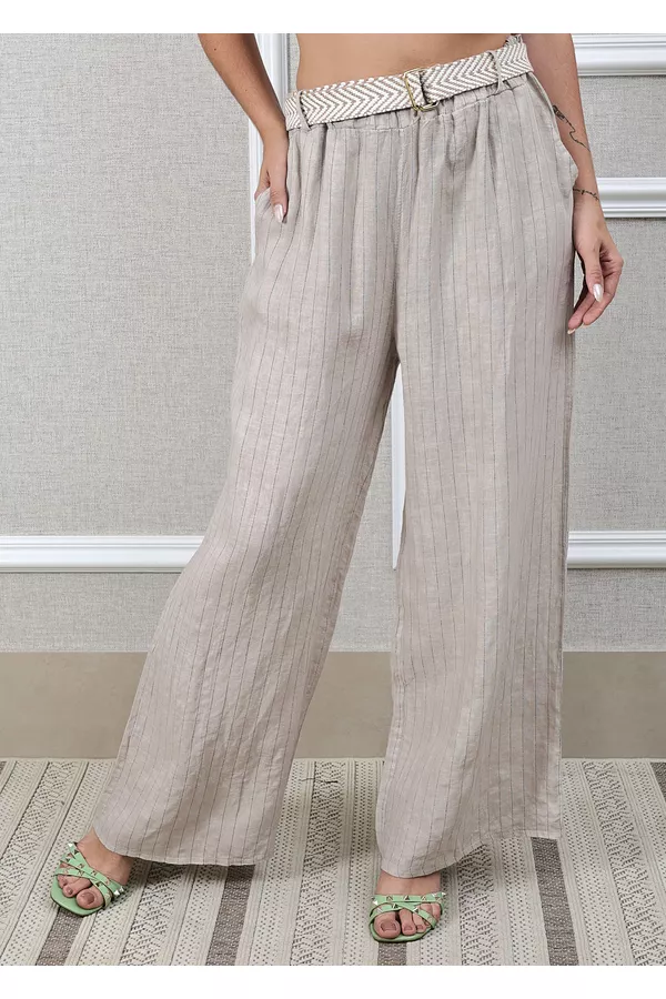 Calça Palmira Linho Italiano Bege - Loja Linho Italiano