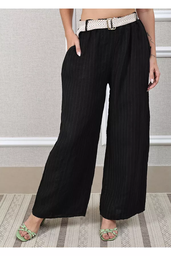 Calça Palmira Linho Italiano Preto - Loja Linho Italiano