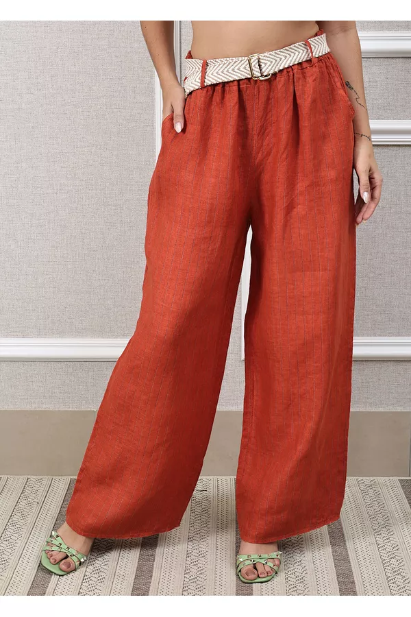 Calça Palmira Linho Italiano Terracota - Loja Linho Italiano