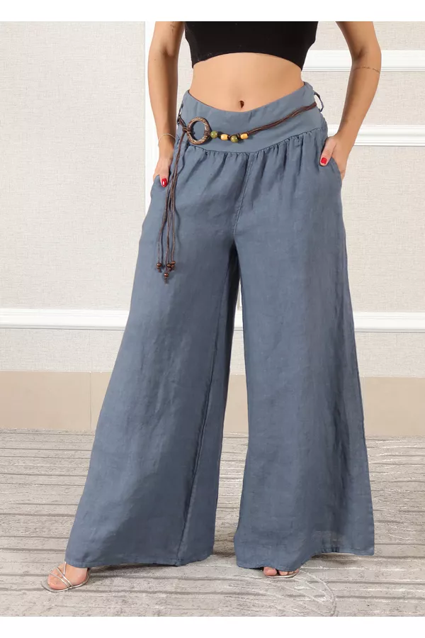 Calça Oliva Linho Italiano Azul Jeans - Loja Linho Italiano