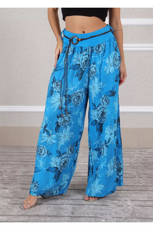 Calça Bonnie Linho Italiano Azul Turquesa - Loja Linho Italiano