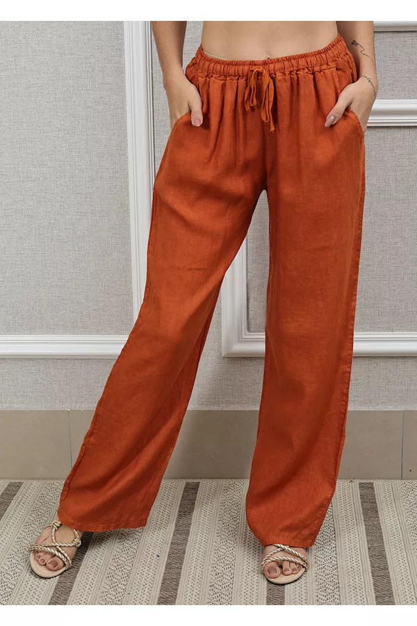 Calça Jane Linho Italiano Terracota - Loja Linho Italiano