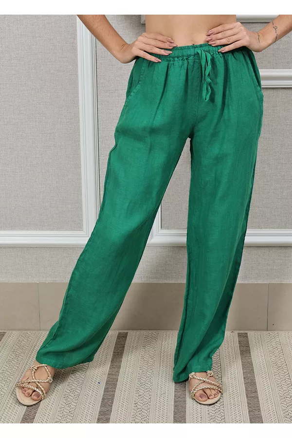 Calça Jane Linho Italiano Verde Bandeira - Loja Linho Italiano