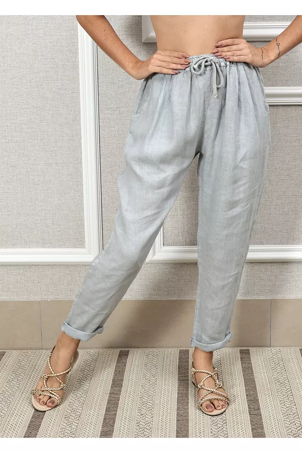 Calça Clássica Linho Italiano Cinza - Loja Linho Italiano