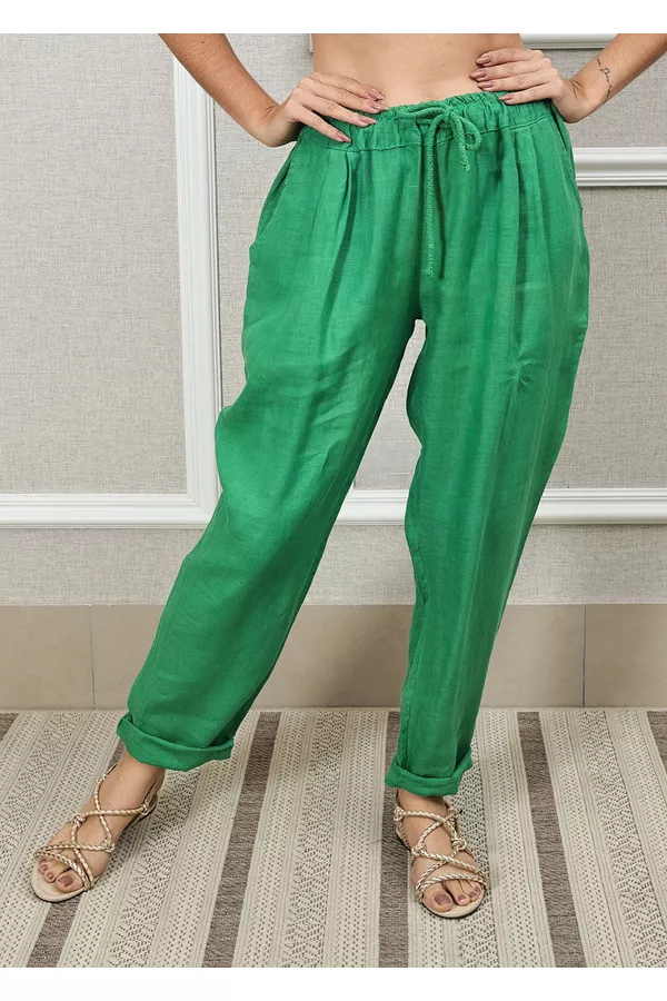 Calça Clássica Linho Italiano Verde Bandeira - Loja Linho Italiano