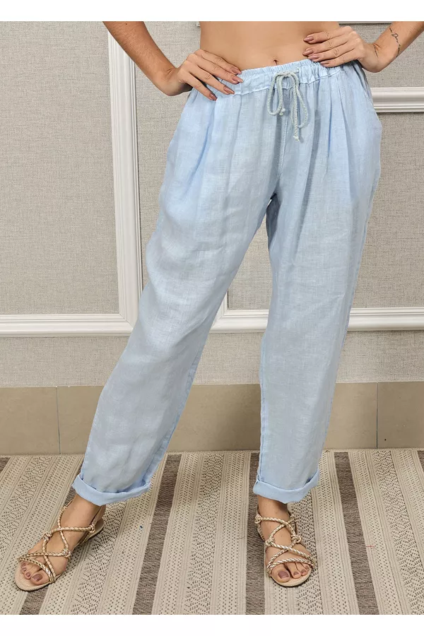 CALÇA CLÁSSICA AZUL BEBE - Loja Linho Italiano