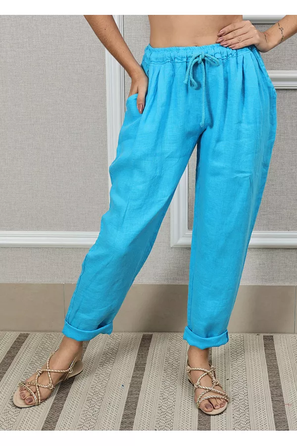CALÇA CLÁSSICA AZUL TURQUESA - Loja Linho Italiano