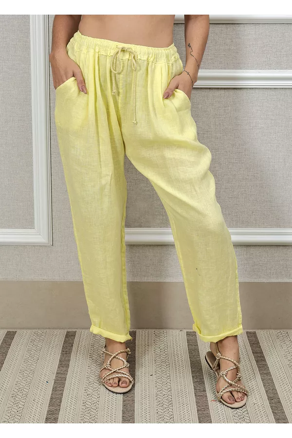 Calça Clássica Linho Italiano Amarelo - Loja Linho Italiano