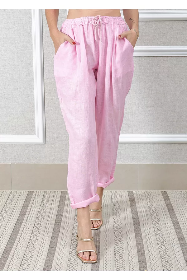 Calça Clássica Linho Italiano Rosa Bebe - Loja Linho Italiano