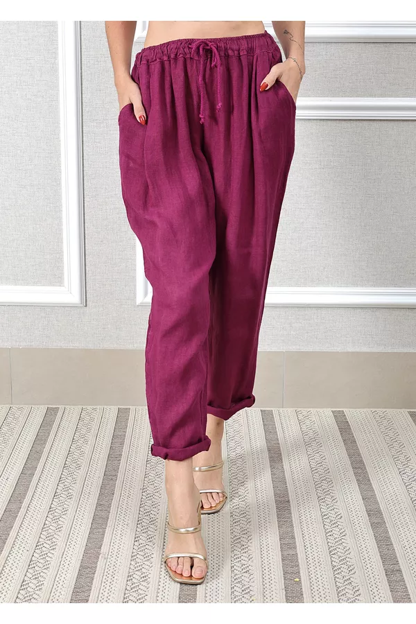 Calça Clássica Linho Italiano Bordô - Loja Linho Italiano