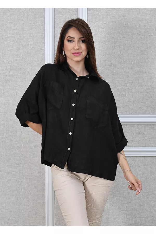 Camisa Carol Linho Italiano Preta - Loja Linho Italiano