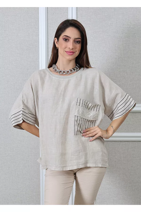 Bata Clara Linho Italiano Bege - Loja Linho Italiano
